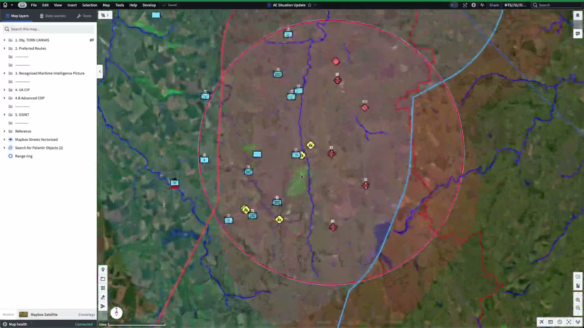 Palantir Gotham map and operational workflow interface